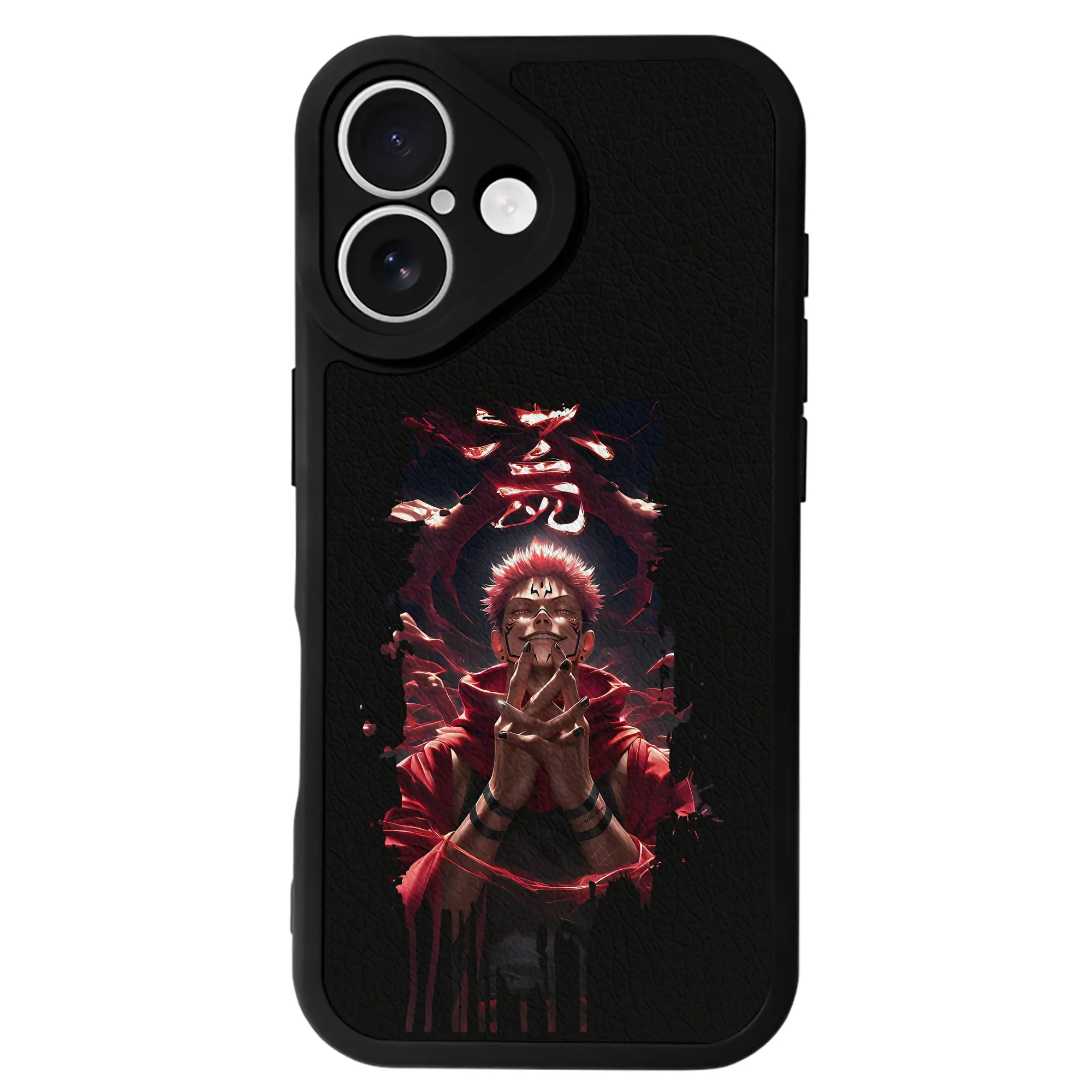 呪術廻戦 グッズ,両面宿儺 - IPhone 16シリーズ対応 ・ シリコンスマホケース ・ レザー調 ・ 高精度フィット ・ 耐衝撃 ・ ワイヤレス充電対応 ・ 精密カット